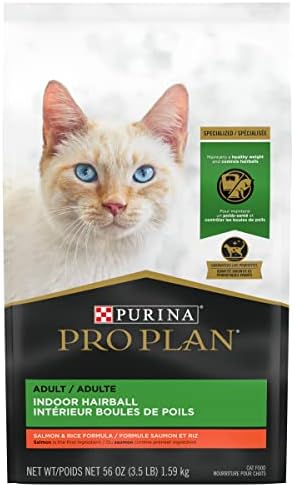 Purina Pro Plan За борба с кичури вълна, Храна за котки в затворени помещения, Сьомга и Ориз микс - 3,5 кг. Пакет