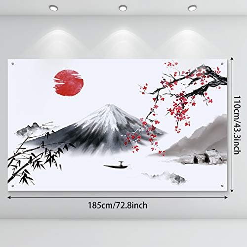 Японски Стенен Снимка Банер Азиатски Планина Фуджи Червеното Слънце на Фона на Японски Пейзаж Природата на Фона на Японската