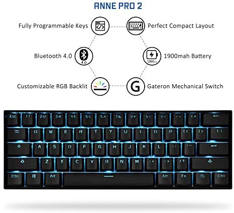 Ръчна детска клавиатура CORN Anne Pro 2 с 60% подсветка True RGB - Жичен / Безжичен Bluetooth 5.0 PBT Type-c-Дългият