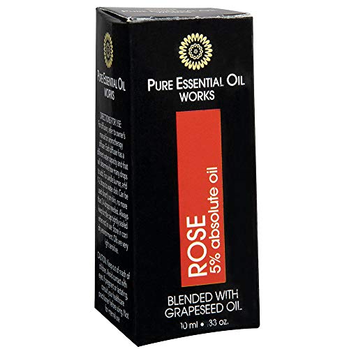 Етерично масло Pure Essential Oil Works Rose 5% Absolute Масло, Смесено с масло от гроздови семки, чисто,