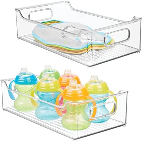 mDesign Широки Пластмасови контейнери за съхранение на багаж в детската стая с дръжки за организация, в килера или на рафтовете