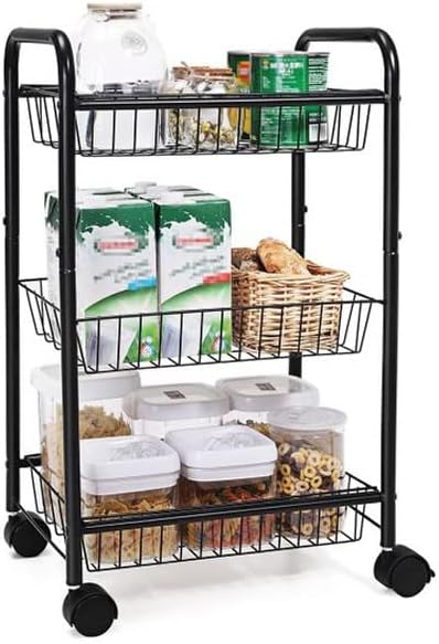 Закупете 3-те нива Кухненска количка количка с дръжка на Количка за Кухненски шкаф в Банята Бял Черен (Цвят: B Размер: 28,3