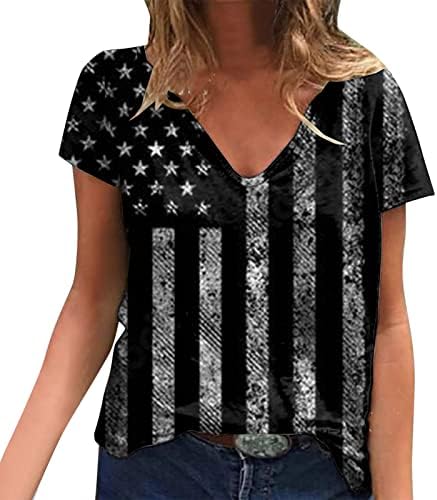 На 4 юли, Ризи за Жени, Ежедневни Лятна Тениска с Американския Флаг, Къс Ръкав, V-образно Деколте, Ленти, Патриотични