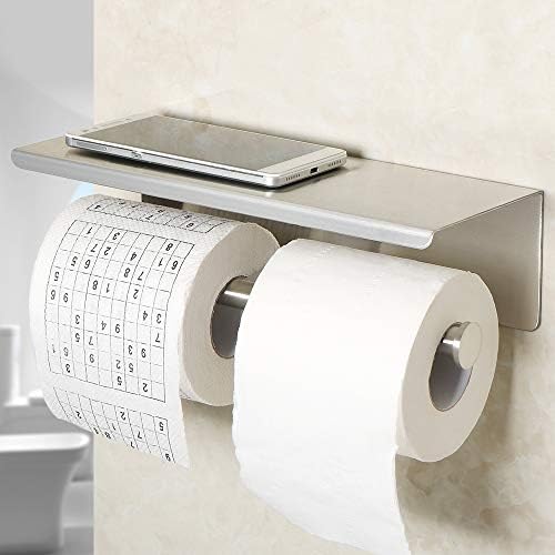 Alise GYT880 Двоен Държач за тоалетна хартия, държач за ролки салфетки за баня с рафт, Две инсталационните самоклеющимися елементи и монтиране на сверлом, Неръждаема сто