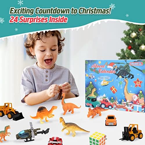 Коледен Календар Meland за Момчетата на 2022 Година, Детски Адвент-Календар на 24 Ден с Автомобилите и Динозаврите, Коледен
