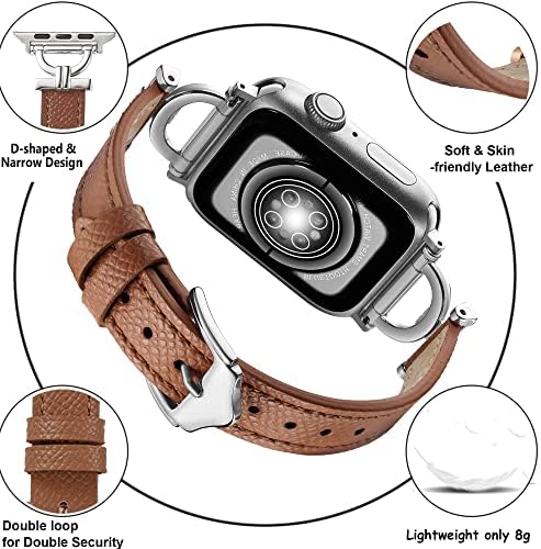 Каишка от естествена кожа Osber, съвместим с женски Apple Watch 38 мм 40 мм 41 мм, Класически Тънък Кожена каишка с D-образна