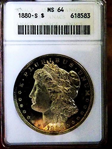 Сребърен долар Морган 1880 ANACS MS 64 +++ DMPL OBV Монета Чудовище PQ WOW