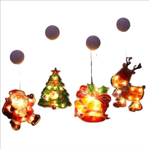 NC Коледа Прозорец Смукателна лампа Празнична Декоративна лампа-Венец Мигаща Светлина Коледно Дърво Камбанка Снежен