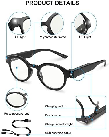 Очила за четене OKH със светлина, Акумулаторна Очила за четене с led осветление, Антисиневой Светлина, Светъл