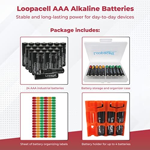 Промишлени алкални батерии LOOPACELL AAA (опаковка от 24 броя) 1,5 В - комплектът включва: органайзер за батерии