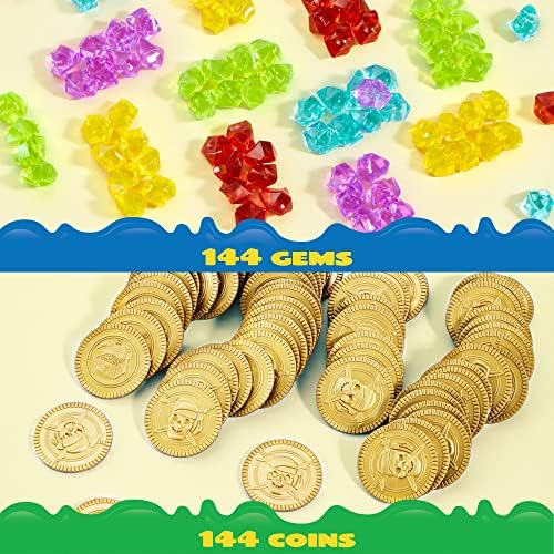 JOYIN Toy 288 броя Пиратски златни монети и бижута с пиратски камъни набор от Игри за парти. (144 монети + 144
