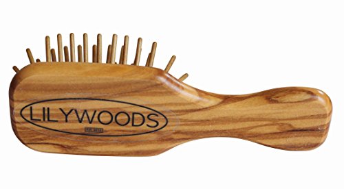 Дървена четка за коса Lilywoods Mini Travel Size за коса с Гумена подложка и щифтове от маслиново дърво - Правоъгълна