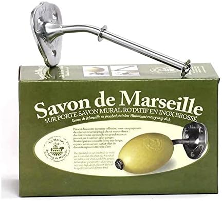 Стенен Въртящи Френски държач за сапун - Матирана Неръждаема стомана - с Лимонов сапун Savon de Marseille 270 г