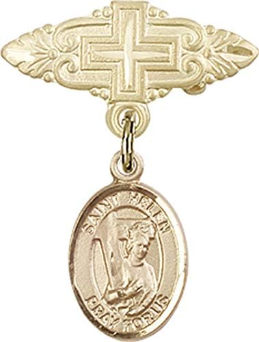 Детски икона Jewels Мания за талисман Св. Елена и игла за бейджа с Кръст | Детски икона от 14-каратово злато