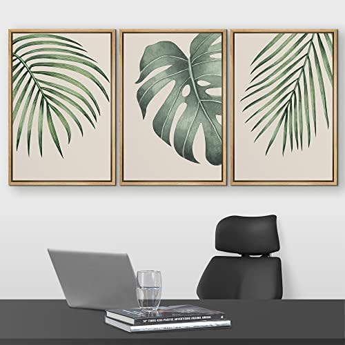 wall26 Комплект за стенен изкуство с принтом на Платно в рамка с Тропически Остров Монстера Палмова Лист Природа Цветен Дигитален