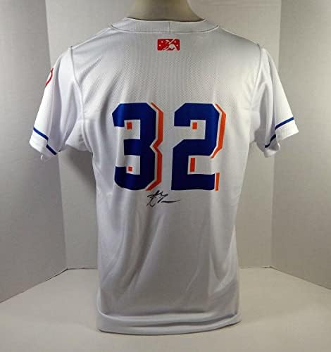 2021 Syracuse Метс Алекс Санабия 32 Използван В играта Бяла риза Auto ALS 31 - Използваните В играта тениски MLB