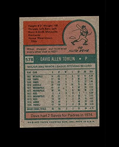Подпис Дейв Томлина 1975 Topps San Diego Padres С автограф