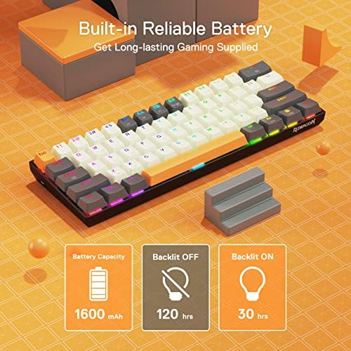 Redragon K644 SE 65% 3-Режимная Безжична детска клавиатура RGB, 61 Клавиша с възможност за гореща замяна Компактна Механична
