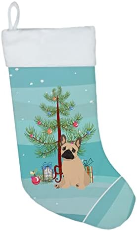 Carolin's Treasures WDK3052CS Френски Булдог Светлобежов 1 Коледен Чорапи, чорапи за висящи пред камината, Коледен Сезон