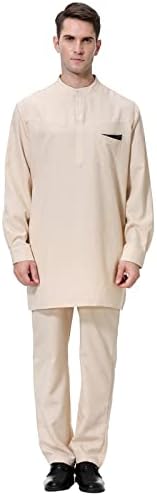 Летни мъжки тениски, мъжки ежедневни мюсюлмански халат със среден джоб на копчета, панталони, комплект от две части,
