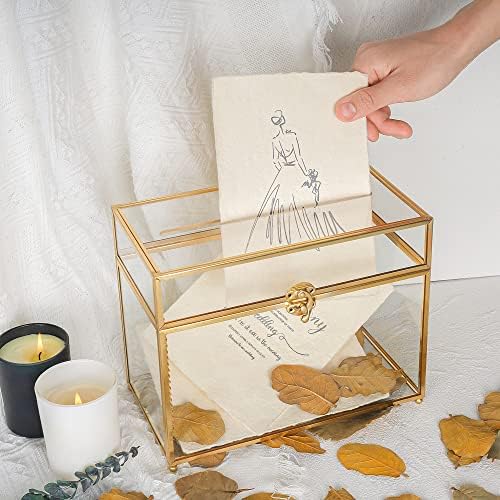 REDHUGO 10x5,5x7,7 инча, Златна Стъклена Кутия за пощенски картички-ръчно изработени с един слот, Сватбени Кутии