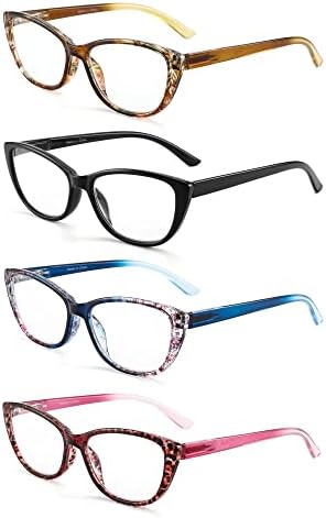 Дамски очила Котешко око SOPHILY в опаковка от 4 теми - сини светозащитные ридеры с кутия пролетта панти, очила за четене