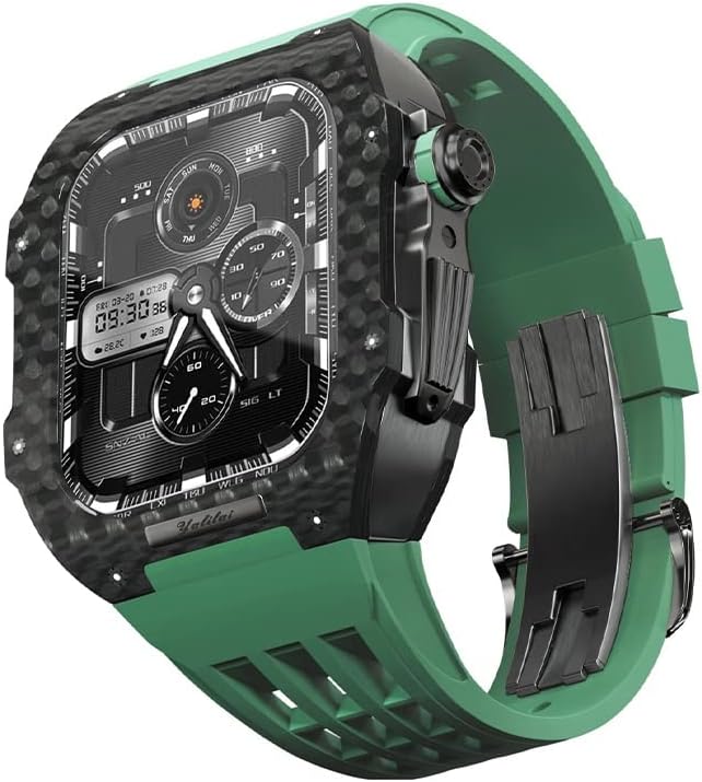 Каишка за часовник KANUZ от тефлон, bezel от въглеродни влакна за Apple Watch 8/7/6/5/4 / SE, Луксозен каишка за часовник от