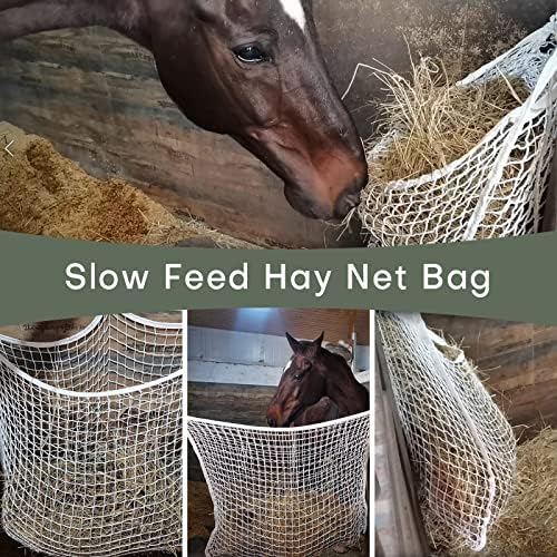 Мрежест чувал за сено FLKQC Full Day Slow Фуражи за хранене на конете Голяма чанта за хранене с малки отвори Намалява тревожността
