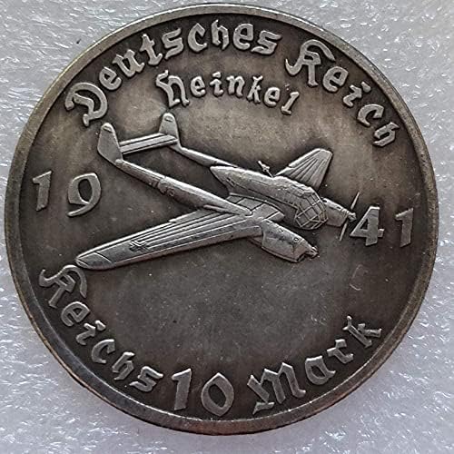 Старинни Занаяти Немски Самолет Месинг Сребърно Покритие Стар Сребърен Долар Кръгла Сребърна Монета