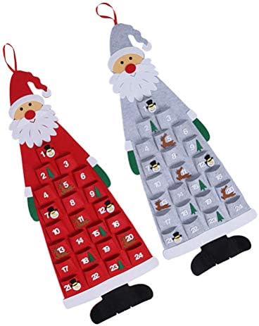 1 Комплект от 2 елемента 2021 Филц Висулки във формата на Коледно Календар (Червен-сив) Начало Декор за Празнични