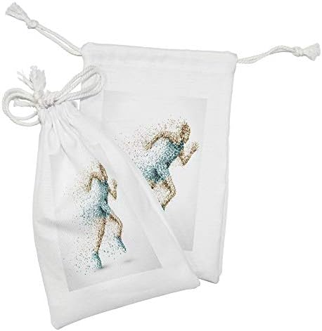 Тъканта чанта Ambesonne за джогинг, Комплект от 2 теми, на Човек, движещ Се под формата на Спортист с Малки
