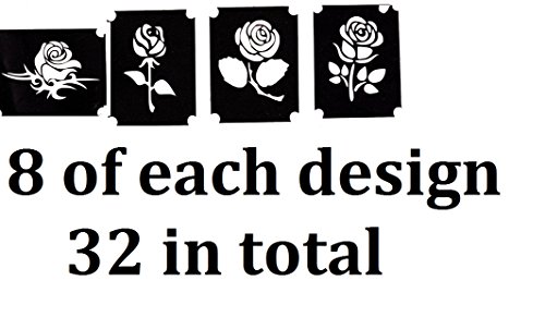 Колекция от шаблони за татуировки с цветя (32 шаблон за airbrushing с пайети и роза)