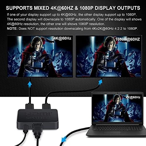 MOOKEENONE HDMI Сплитер 1in 2 Out 4K 60Hz HDMI Превключвател UHD HDMI 2,0 1X2 Сплитер за Лаптоп ТВ Игра Конзола