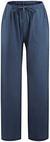 HonpraD Широки панталони капри за жени, ленени панталони за жени, ежедневни ленени обикновена панталони с еластичен ластик