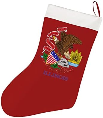 Флаг на щата Илинойс 1 Коледен Чорапи Къси Плюшени Коледни Чорапи Подвесное Украса за Коледната Елха Украса на Камината