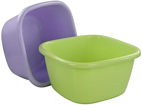 Пластмасова Тенджера Obston на 18 Литра, Квадратни Тазики за миене на съдове, Комплект от 2-те (Зелено, лилаво)