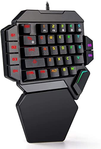 Комбинирана ръчна детска клавиатура и мишка RGB с една ръка, 35 Програмируеми клавиши, Сини Ключове, Програмируеми Макрофункция,