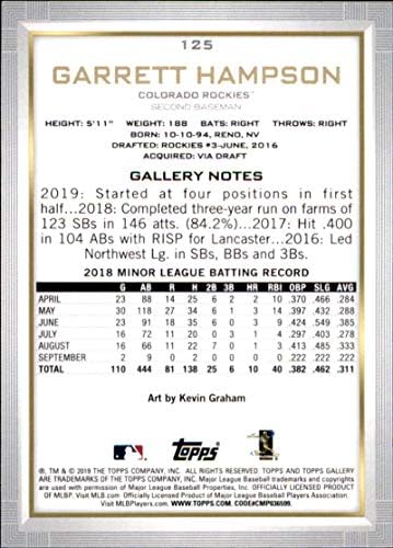 2019 Topps Gallery 125 Гарет Хэмпсон, Ню Йорк-Бейзбол екип MT Colorado Rockies J2M