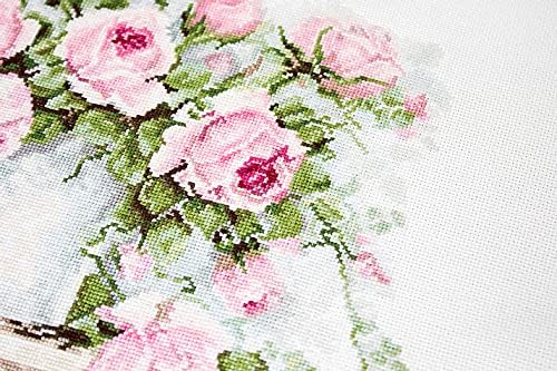 Комплект за бродиране счетным кръст Цветя на табуретке Luca-s BA2332 Размер: 27 см x 29 см, 6 x 11,4 Розови рози Бродерия