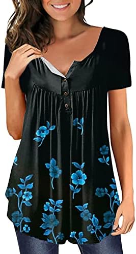 Летни Дамски Блузи с ниско деколте и Къс Ръкав, Тениска с Флорални Принтом и Тока в Сгъвката, Ежедневни Тънка Риза, Блуза