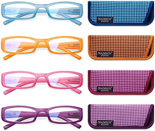 Медисън Авеню 4 Опаковки Многоцветни Синьо-Екранировка на Очила за Четене за Жени с Пружинным тръба на шарнирна