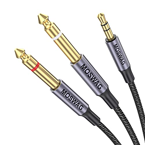 MOSWAG 3,5 мм 1/8 TRS до 2x6,35 мм, 1/4 TS Моно Y-кабел 3,28 фута/1 метър Разветвительный кабел, Съвместим с мобилен телефон,