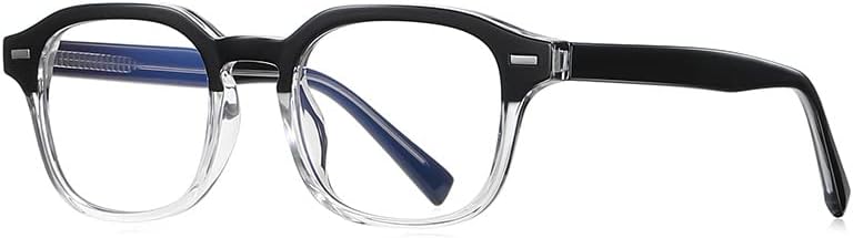 Очила за четене RESVIO Мъжки Ретро Квадратни TR90 Ръчно изработени, Черни, Прозрачни