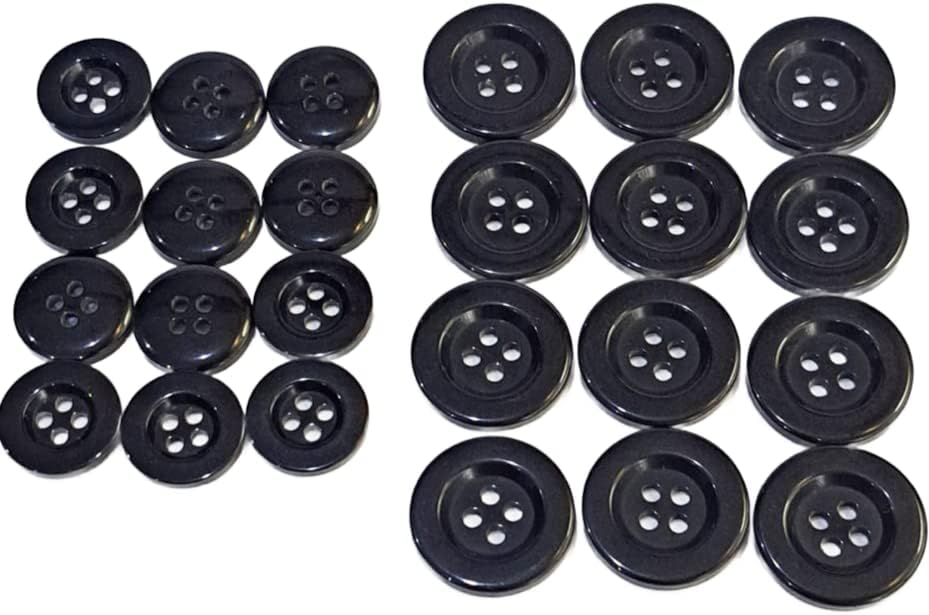 Копчета за шиене на черна смола, Кръгли, с 4 дупки, 12 бр. (20 mm/0,8 инча) и 12 бр. (15 мм/0.6 инча) за Пришивания