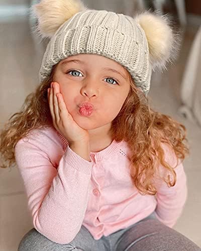 Зимна шапка-бини с двойно Помпоном за малки момичета, Топла Мека Шапка за Деца, Мила Детска Вязаная Капачка за Малки