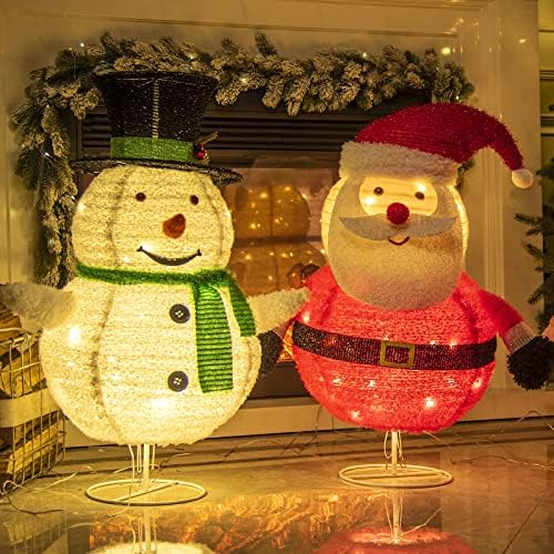 Коледна украса Vanthylit, Комплект от 2 30 Космати Сгъване/Изскачащи коледни снежни човеци и Дядо Коледа, Коледен Декор за помещения