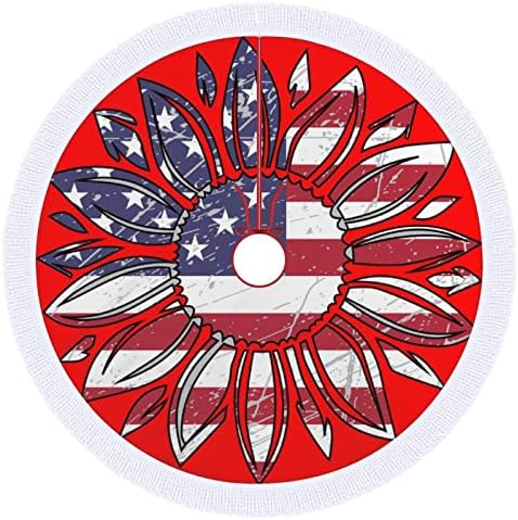 Флаг на САЩ под формата на Слънчоглед, Пола, под формата на Елхи с Пискюли, Коледна Празнична Подложка За