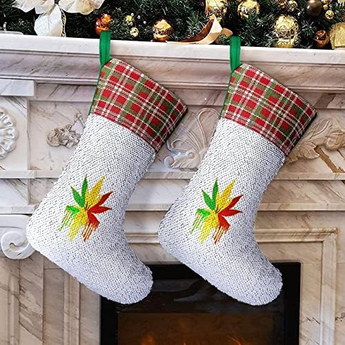 Цвят на Картината на Плевелите Коледни Чорапи с Лъскави Пайети Коледен Празник Камина Кмет на Вечерни Окачен Декор