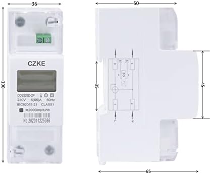 MOPZ DDS226D-2Т LCD монофазен брояч на енергия на Din-шина 65A 100A 220V 230V 50Hz 60Hz Внос Износ активна енергия кВтч (Цвят:
