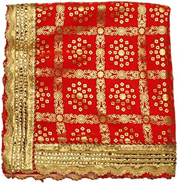 Aditri Creation Червена Голяма Декоративна коприна тъкани Чунари (Размер:-40 см x 40 см) Украса на фестивала Чунни Пуджа